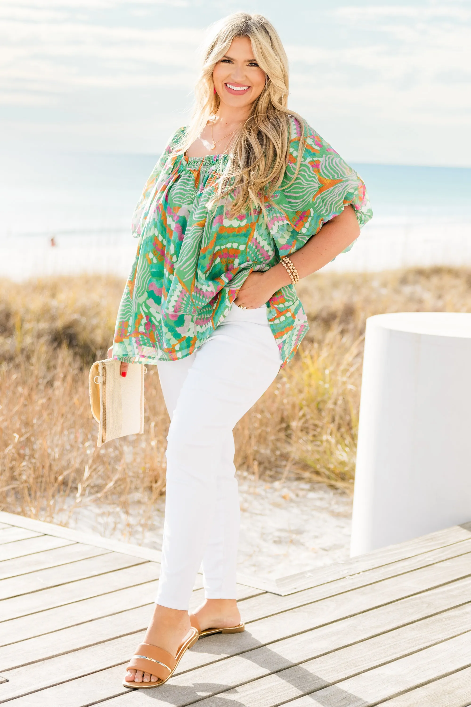 Cozy Love Top, Green Tropical