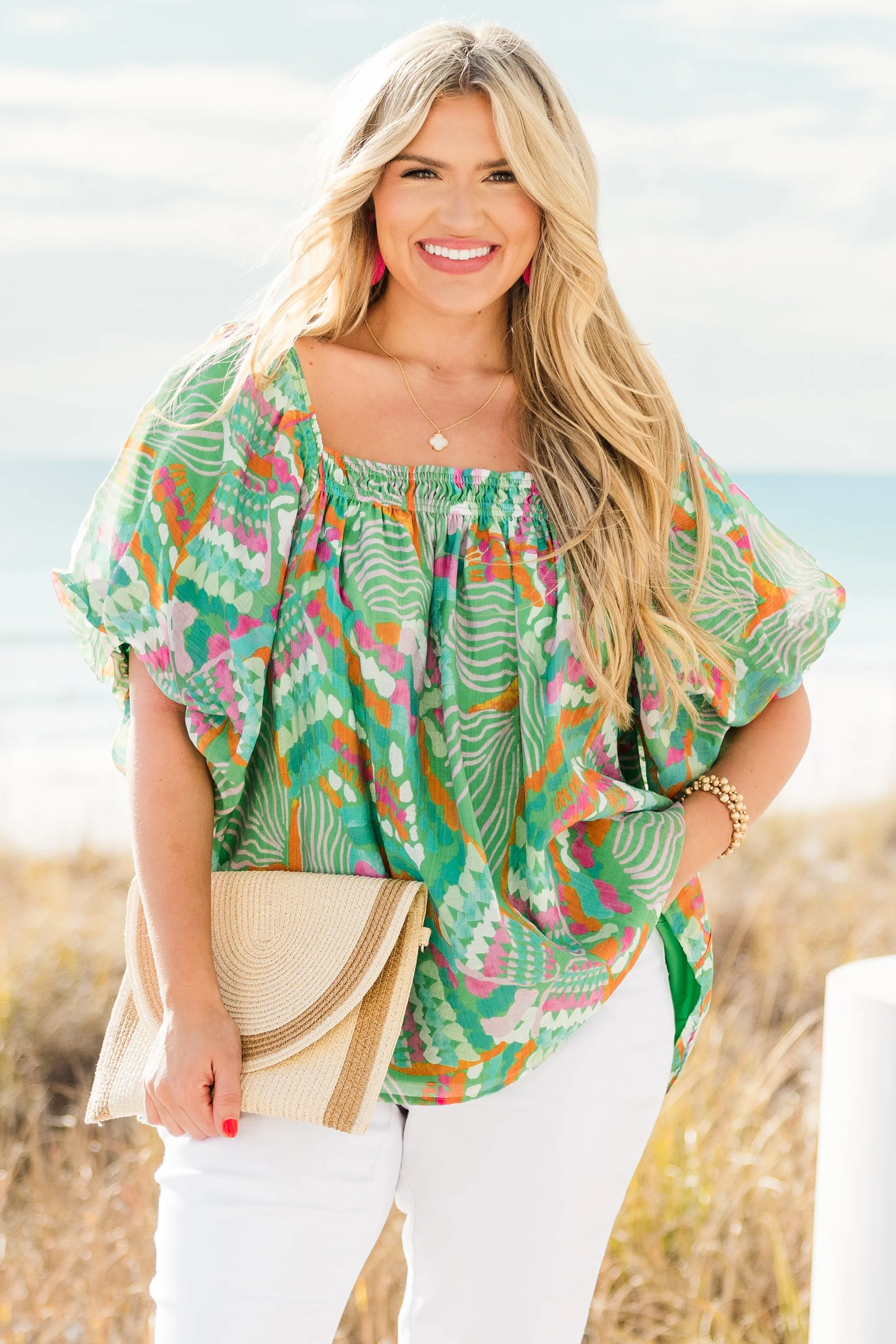 Cozy Love Top, Green Tropical