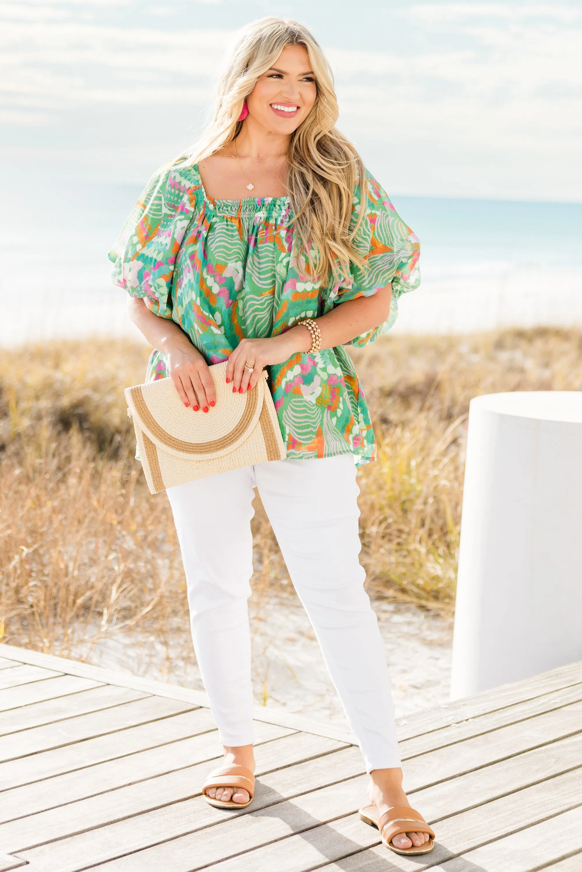 Cozy Love Top, Green Tropical