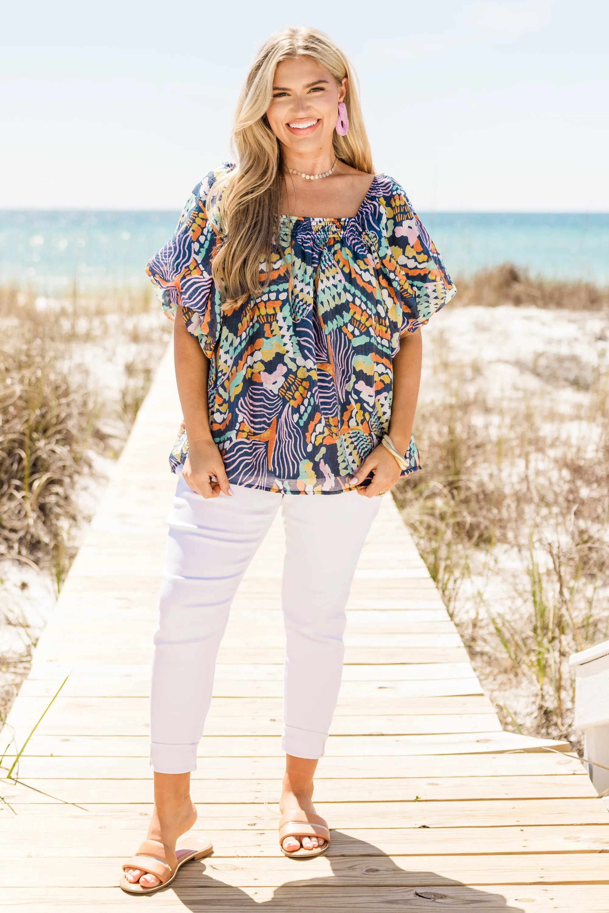 Cozy Love Top, Navy Tropical