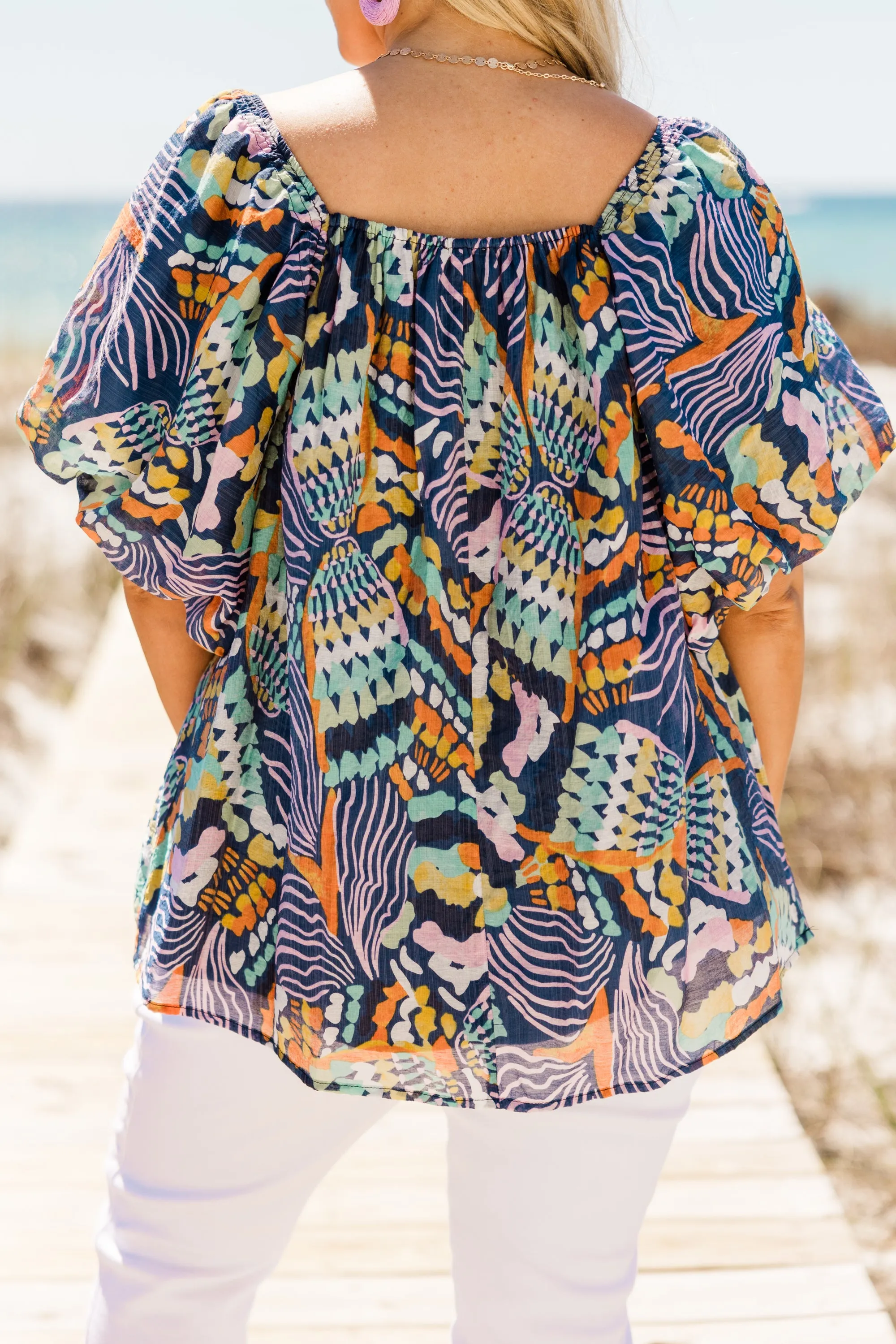 Cozy Love Top, Navy Tropical