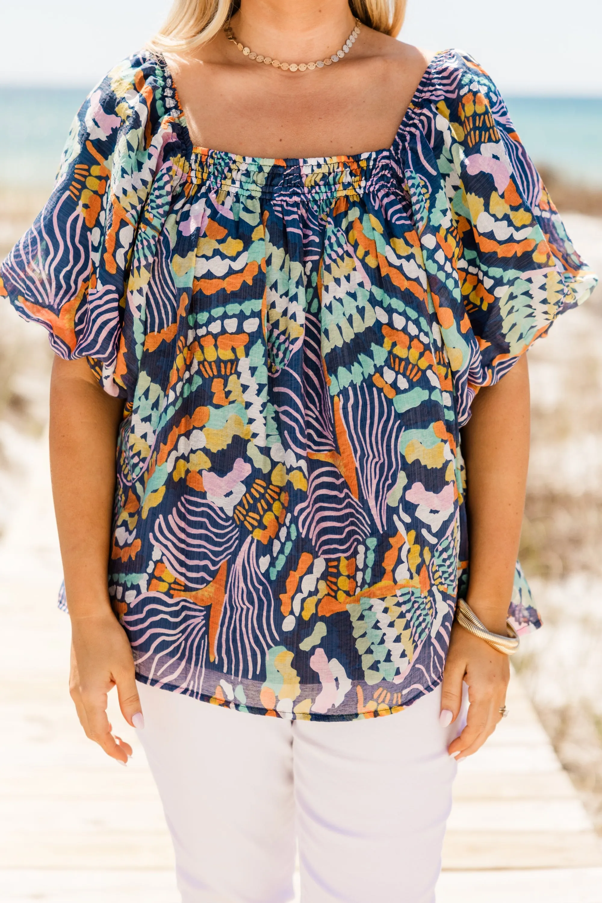 Cozy Love Top, Navy Tropical