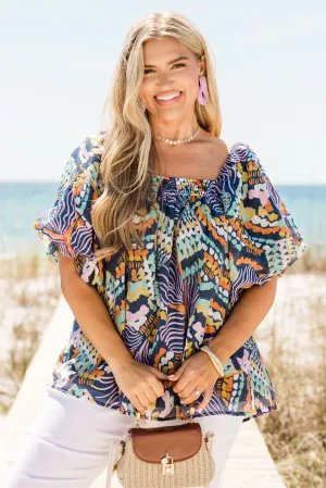 Cozy Love Top, Navy Tropical