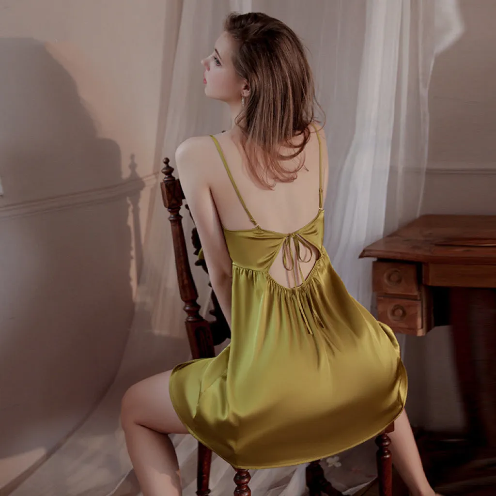 Cozy Sexy Chemise Slip Lingerie With Bowknot Soft Nightgown Dress