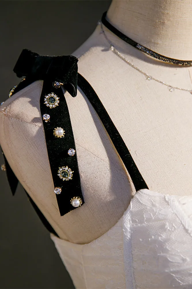 Cream A-line Short Party Dress with Black Buttons and Sash