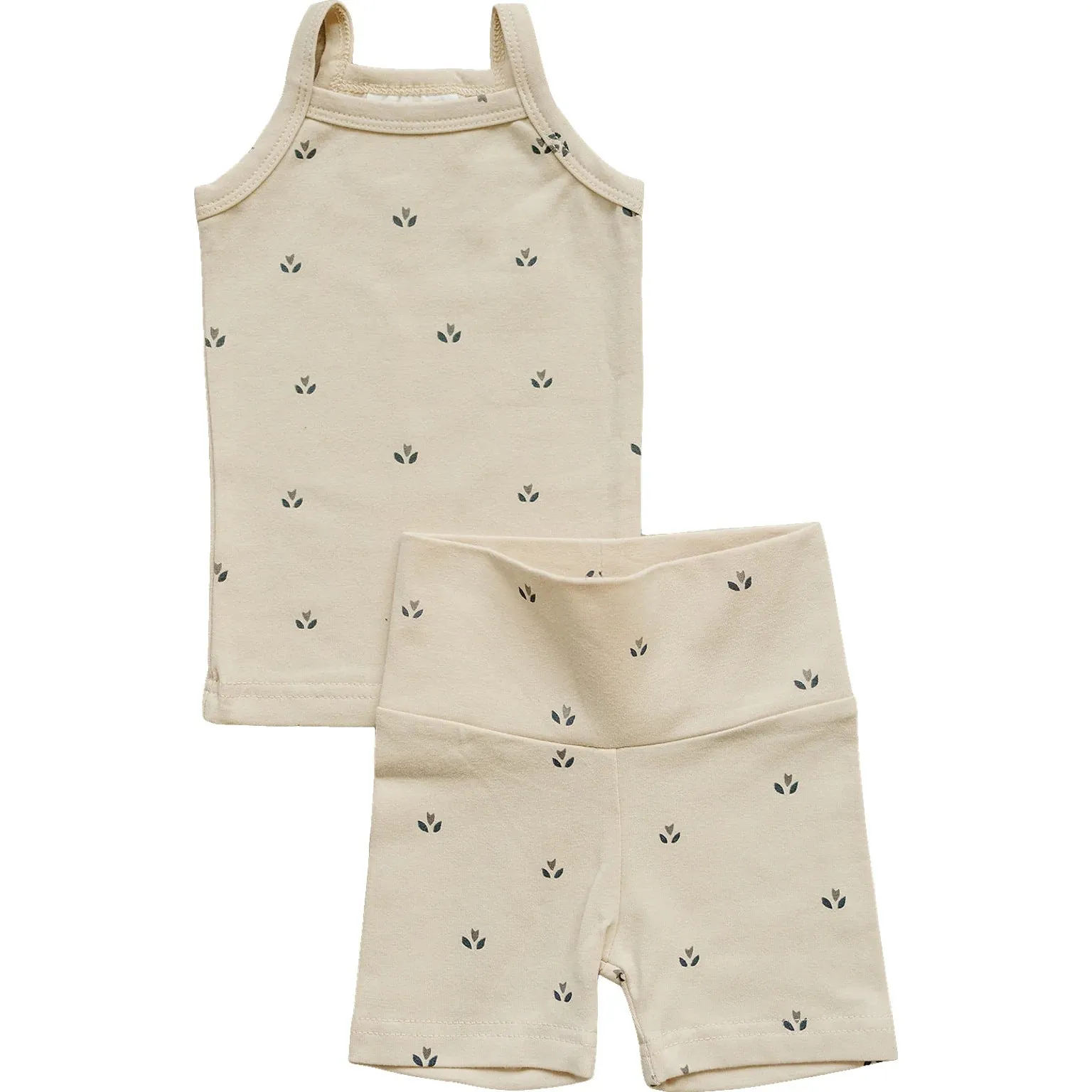 Cream Tulips Tank   Biker Short Set
