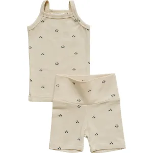 Cream Tulips Tank   Biker Short Set