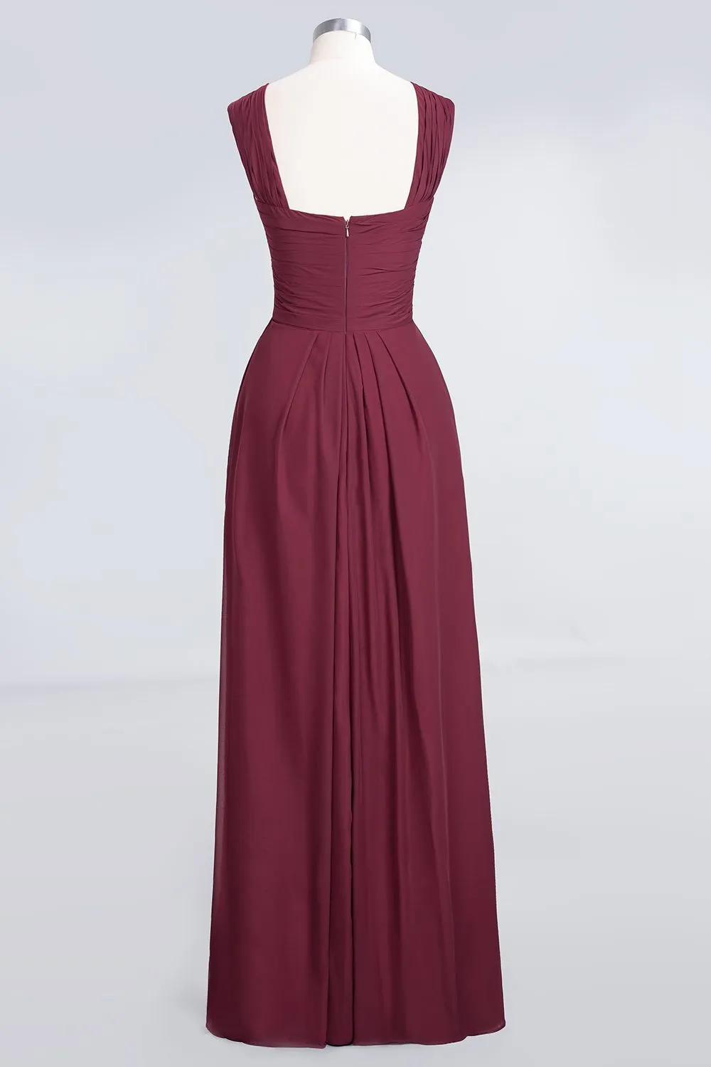 Cross Front Burgundy Chiffon A-line Long Bridesmaid Dress