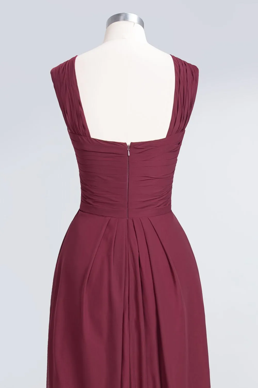Cross Front Burgundy Chiffon A-line Long Bridesmaid Dress