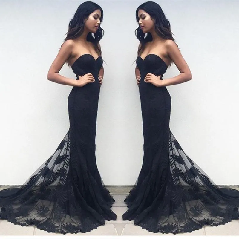 Custom Made Sweetheart Neck Black Lace Prom Dresses, Black Lace Formal Dresses, Bridesmaid Dresses
