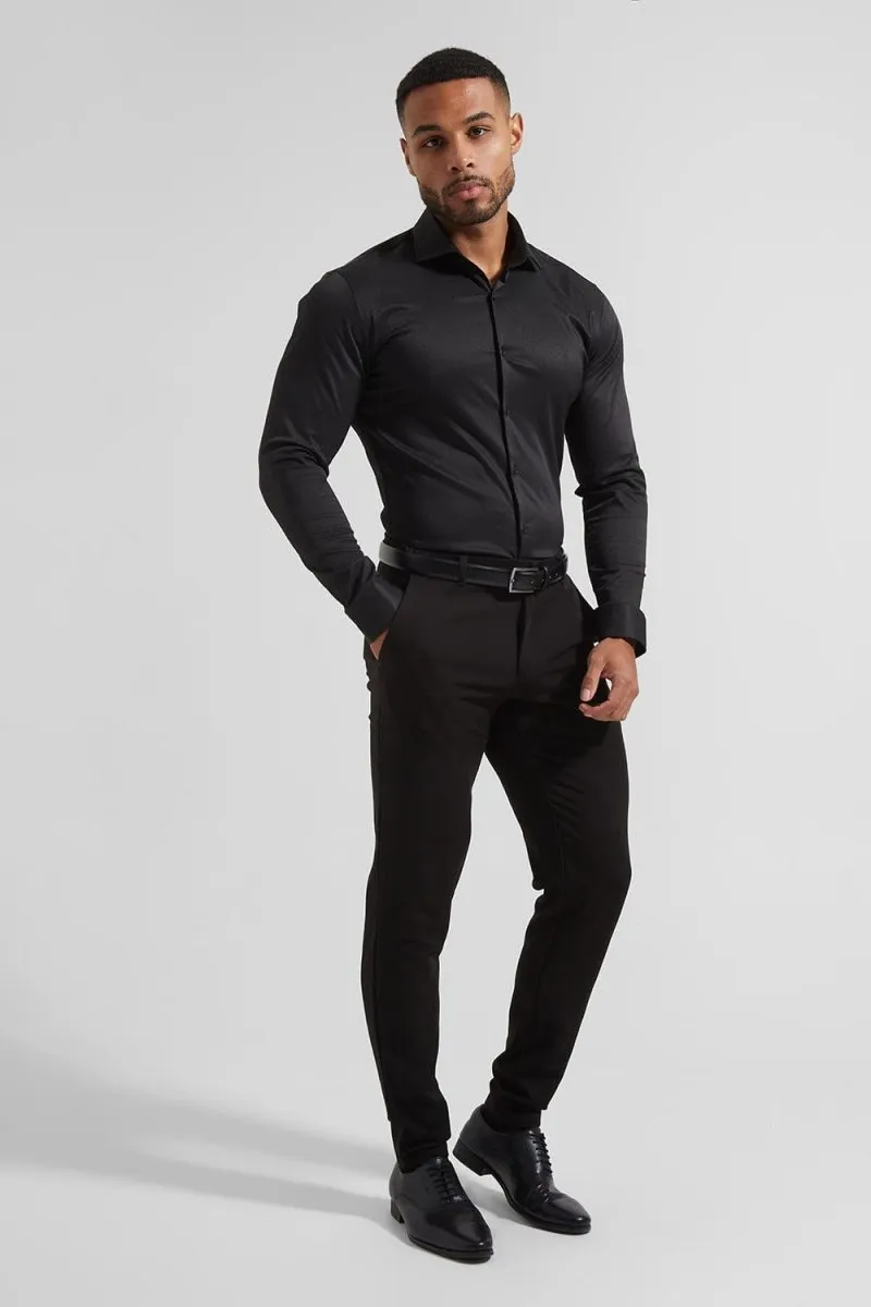 Cutaway Collar Twill Shirt in Black