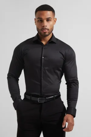 Cutaway Collar Twill Shirt in Black