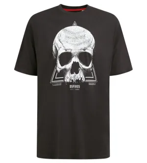 D555 HUCKNALL Skull Monochrome Print Crew Neck T-shirt For Men in Washed Black, 2XL-8XL