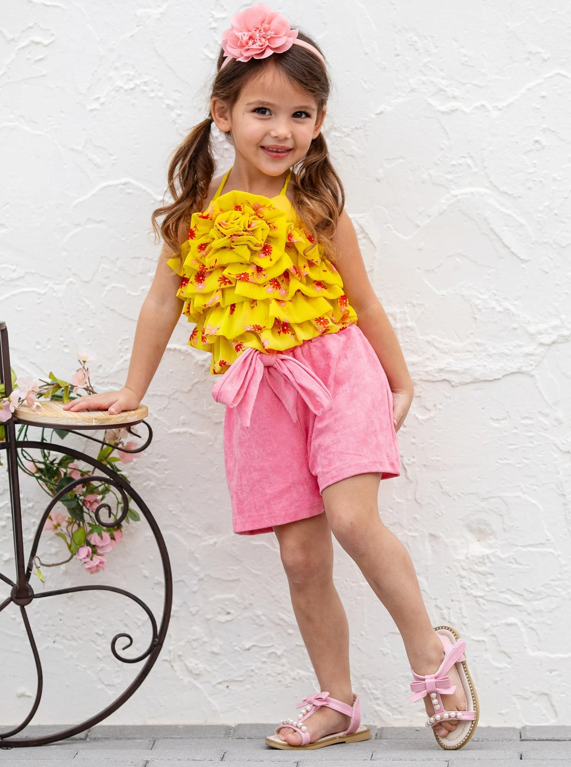 Darling Blossom Yellow Rosette Top and Shorts Set