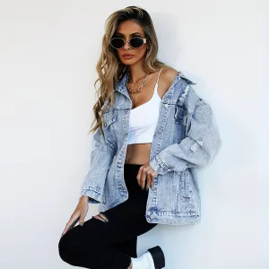 Denim Jacket Boyfriend-Style Ripped Distressed