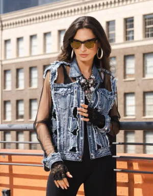 Denim Sheer Jacket with Stud A7217-85