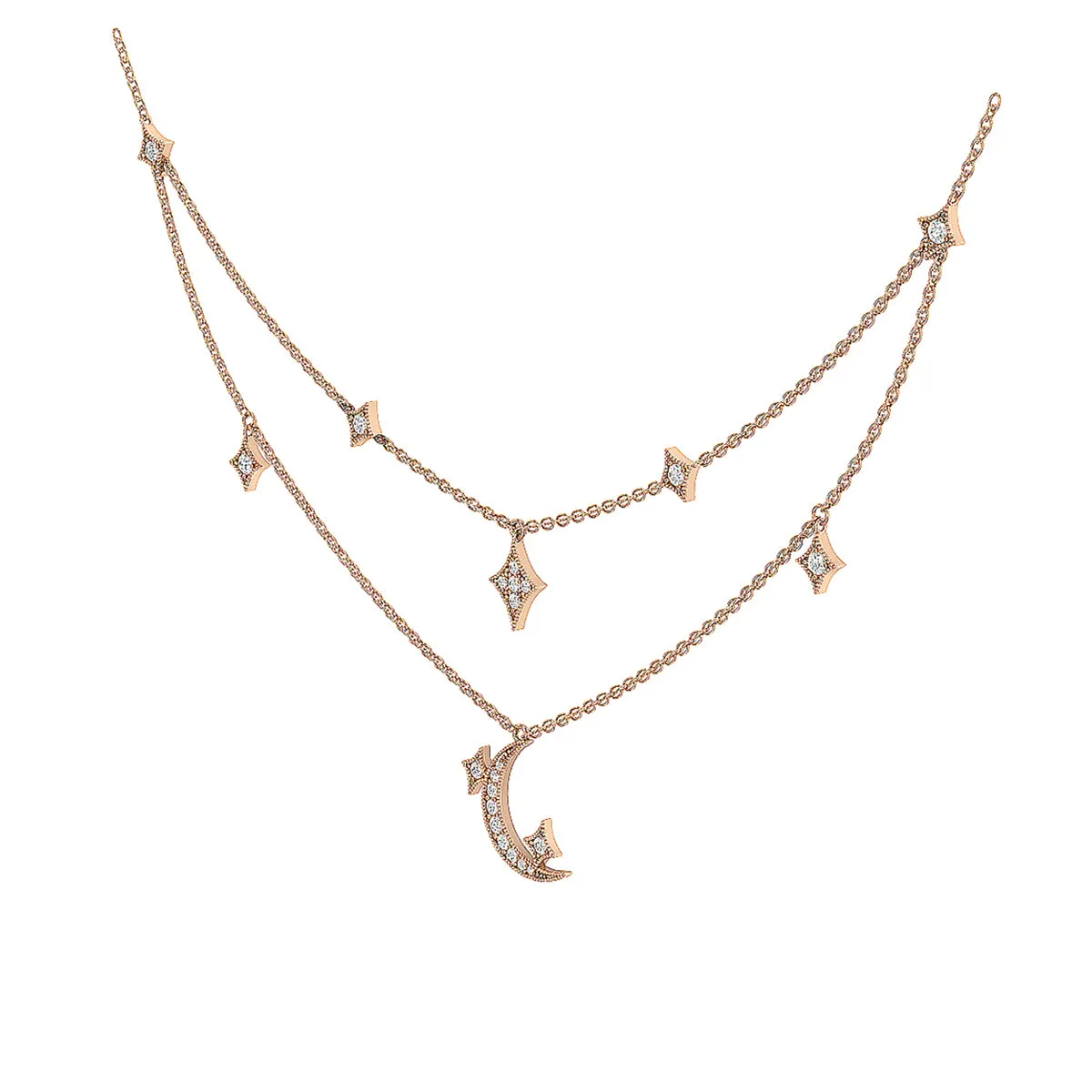 Diamond Moon and Star Multi-Layered Necklace