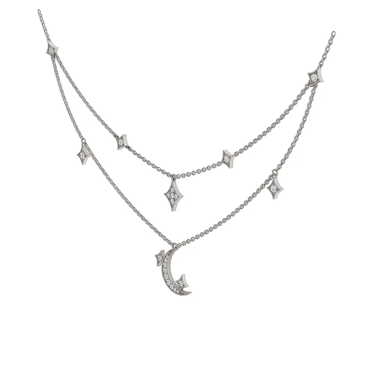 Diamond Moon and Star Multi-Layered Necklace