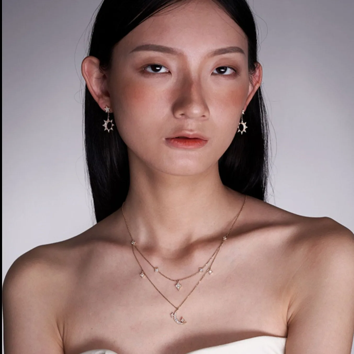 Diamond Moon and Star Multi-Layered Necklace