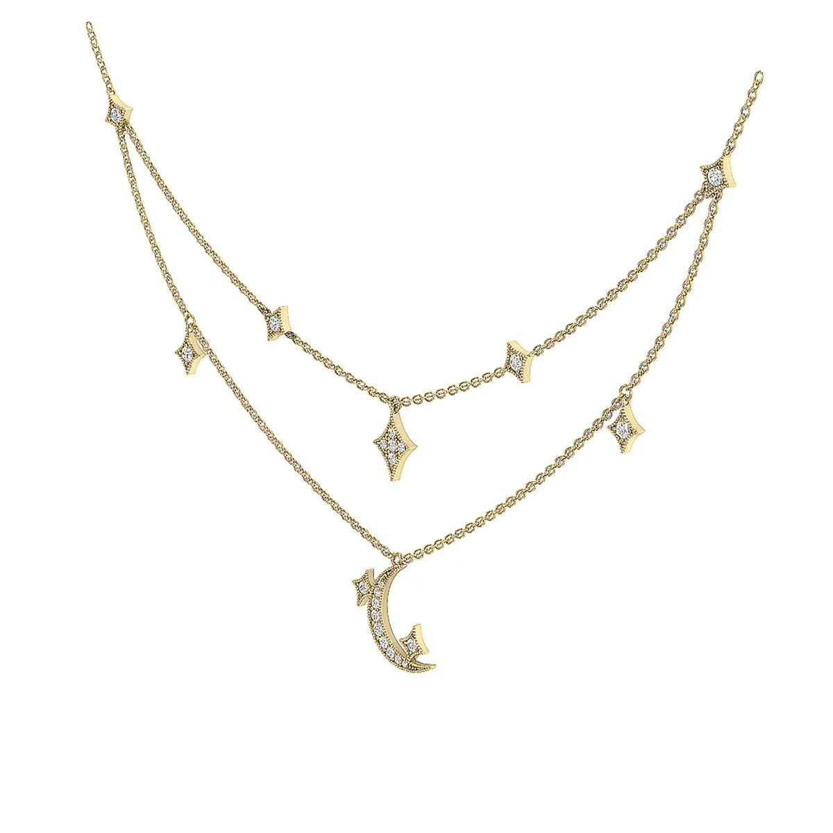 Diamond Moon and Star Multi-Layered Necklace