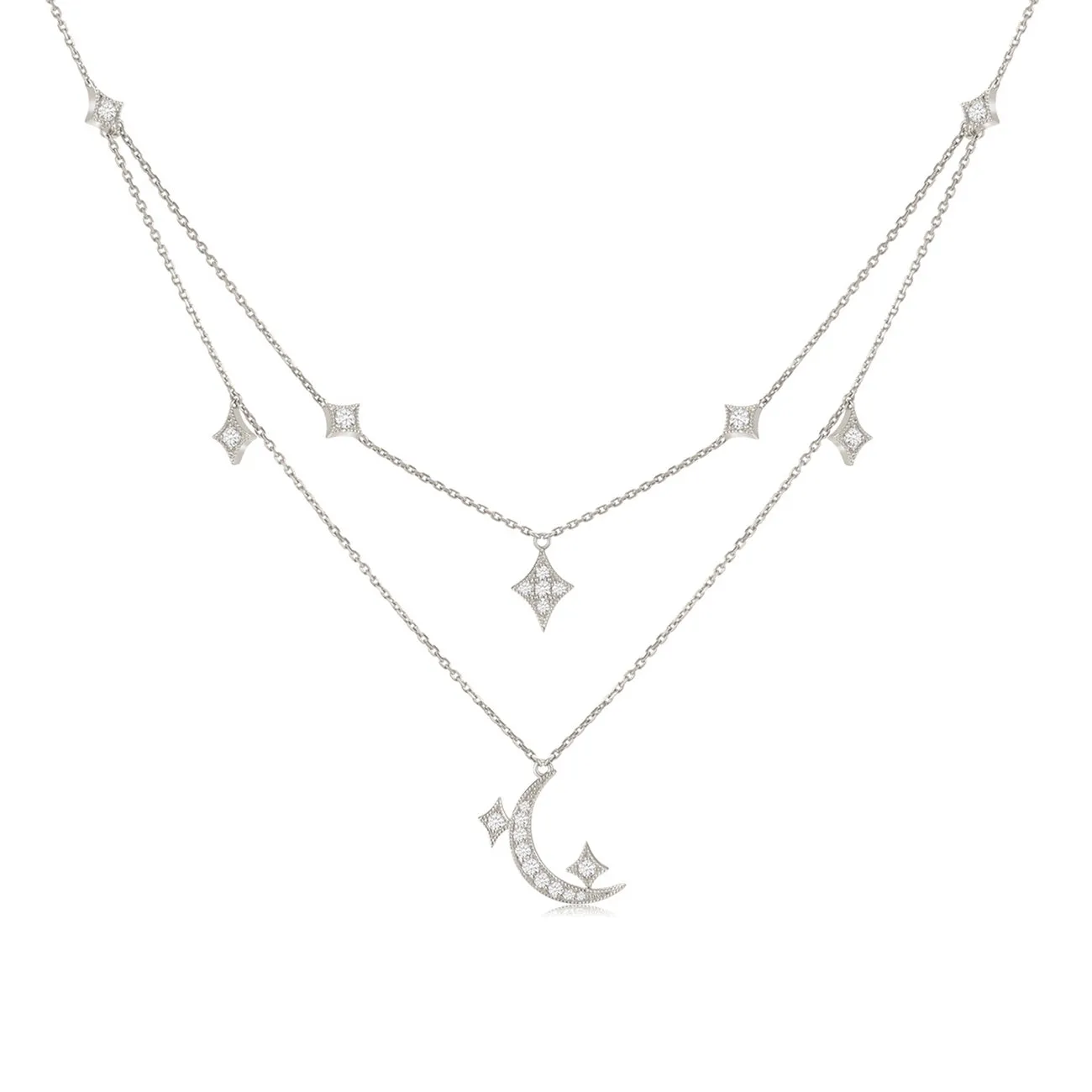 Diamond Moon and Star Multi-Layered Necklace