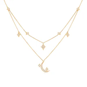 Diamond Moon and Star Multi-Layered Necklace