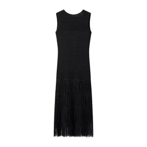 Doja Black Slim Fit Tassel Sleeveless Midi Dress