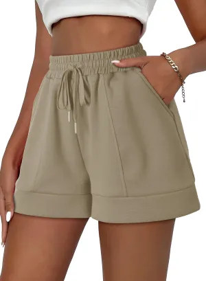 Dokotoo Workout Shorts Womens Summer Pocketed Drawstring Moisture Wicking Short Flowy Casual Comfy Cute Holiday Vacation Beach Cruise Outfits for Women 2024 Grey