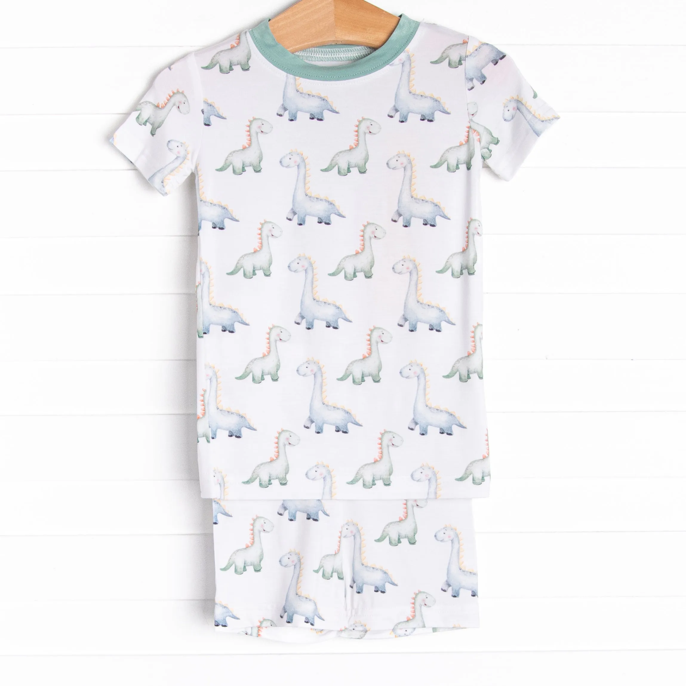 Dozing Dino Bamboo Pajama Short Set, Green