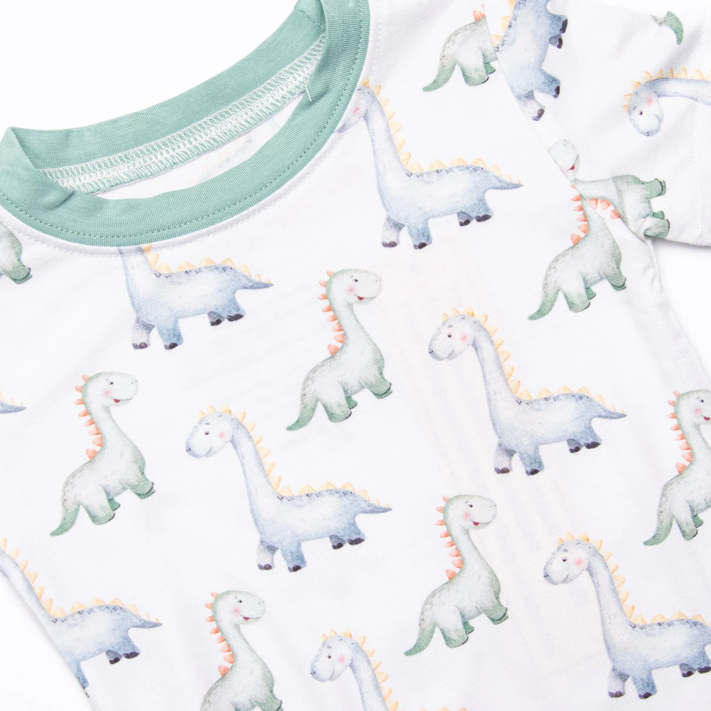 Dozing Dino Bamboo Pajama Short Set, Green