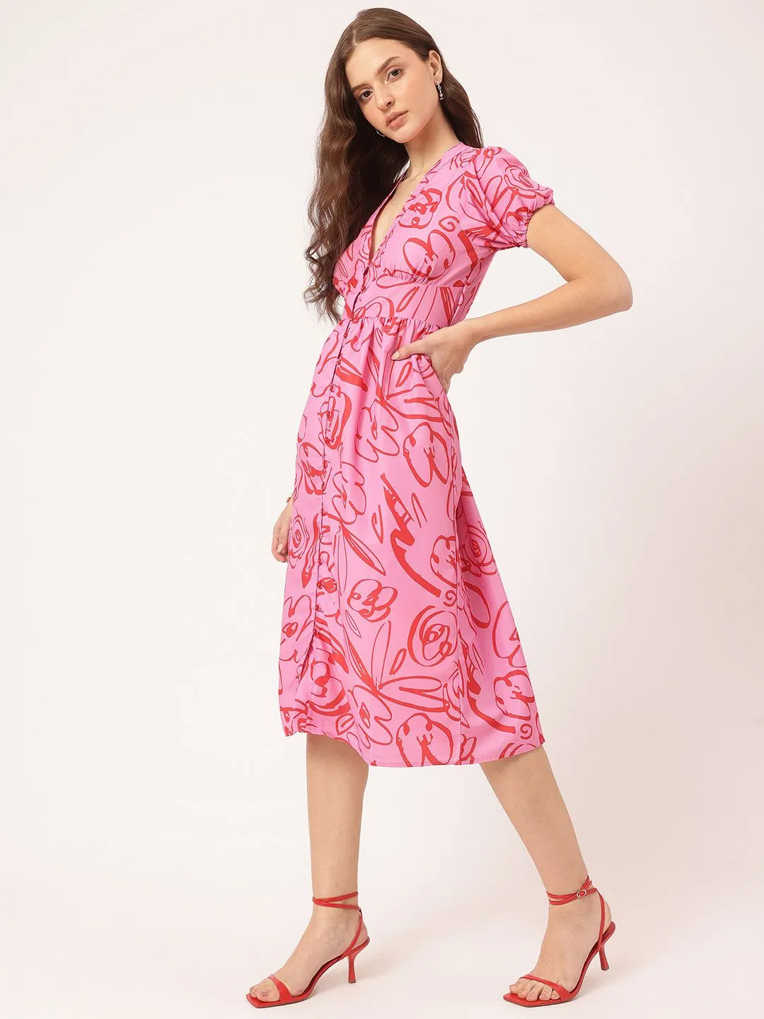 DressBerry Cozy Couture Printed Midi Empire Dress