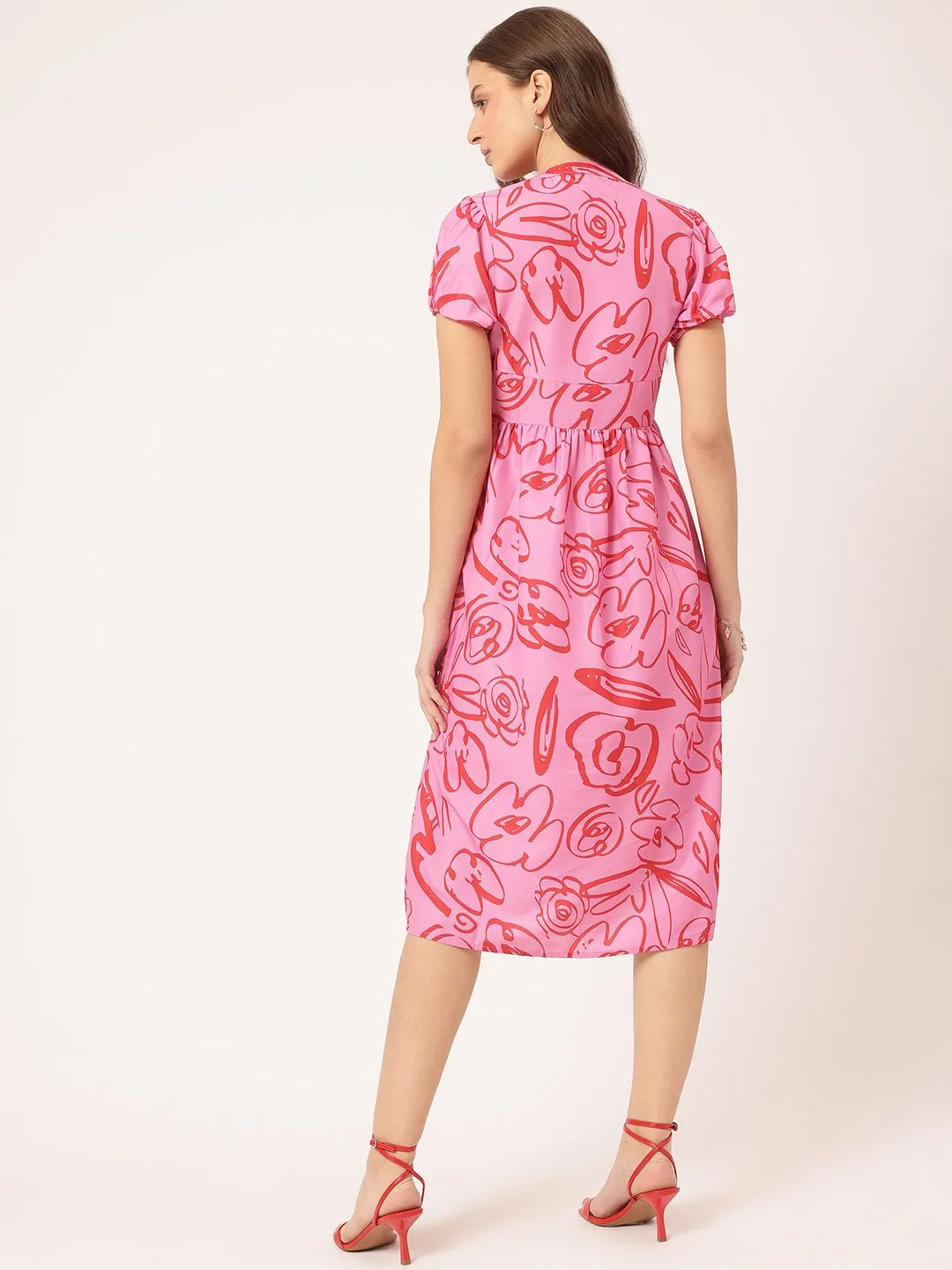 DressBerry Cozy Couture Printed Midi Empire Dress