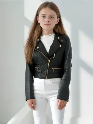 Edge Bloom Biker Leather Jacket for Girls