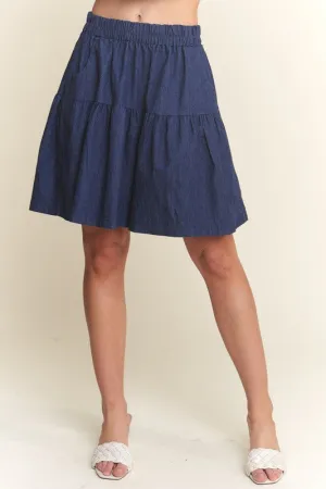 Elastic Waist Wide Leg Dark Navy Denim Shorts