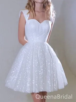 Elegant White Sweetheart Off Shoulder Tulle Sequin A Line Short Homecoming Dresses,QB0397