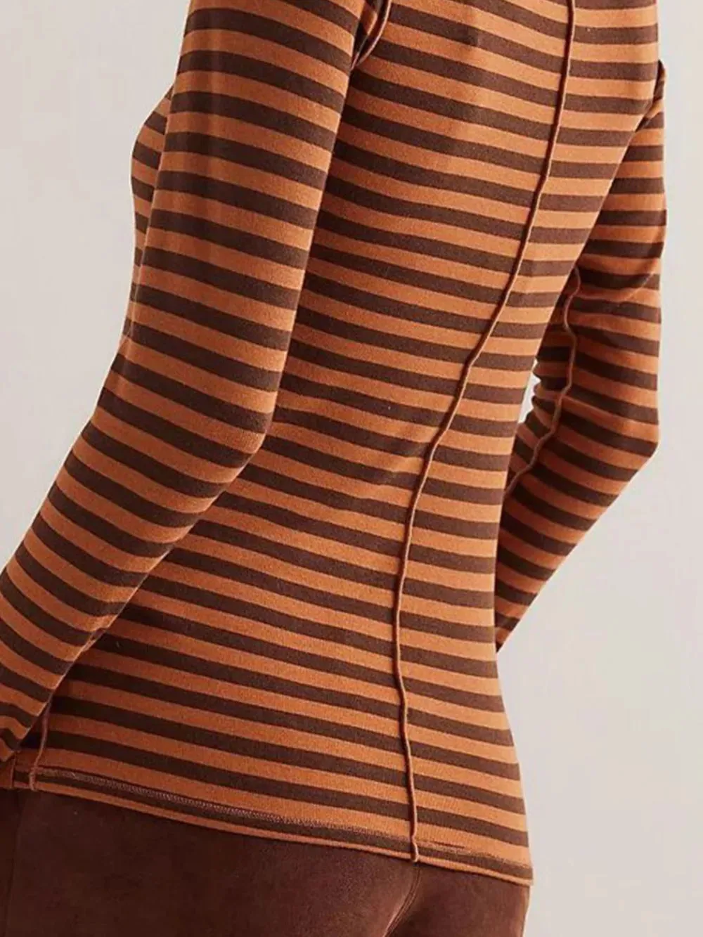 Exposed Seam Striped Turtleneck Long Sleeve T-Shirt for Women