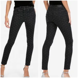 Express Grey Crystal Rhinestone Embellished Skinny Jeans Denim Ankle Leggings