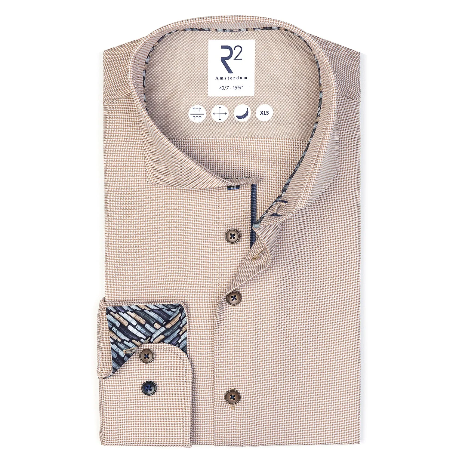 Extra long sleeves. Pied de poule stretch shirt