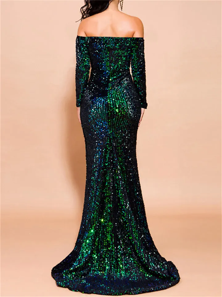 Fashion Elegant Sexy Off Shoulder Shimmery Evening Dresses For Women