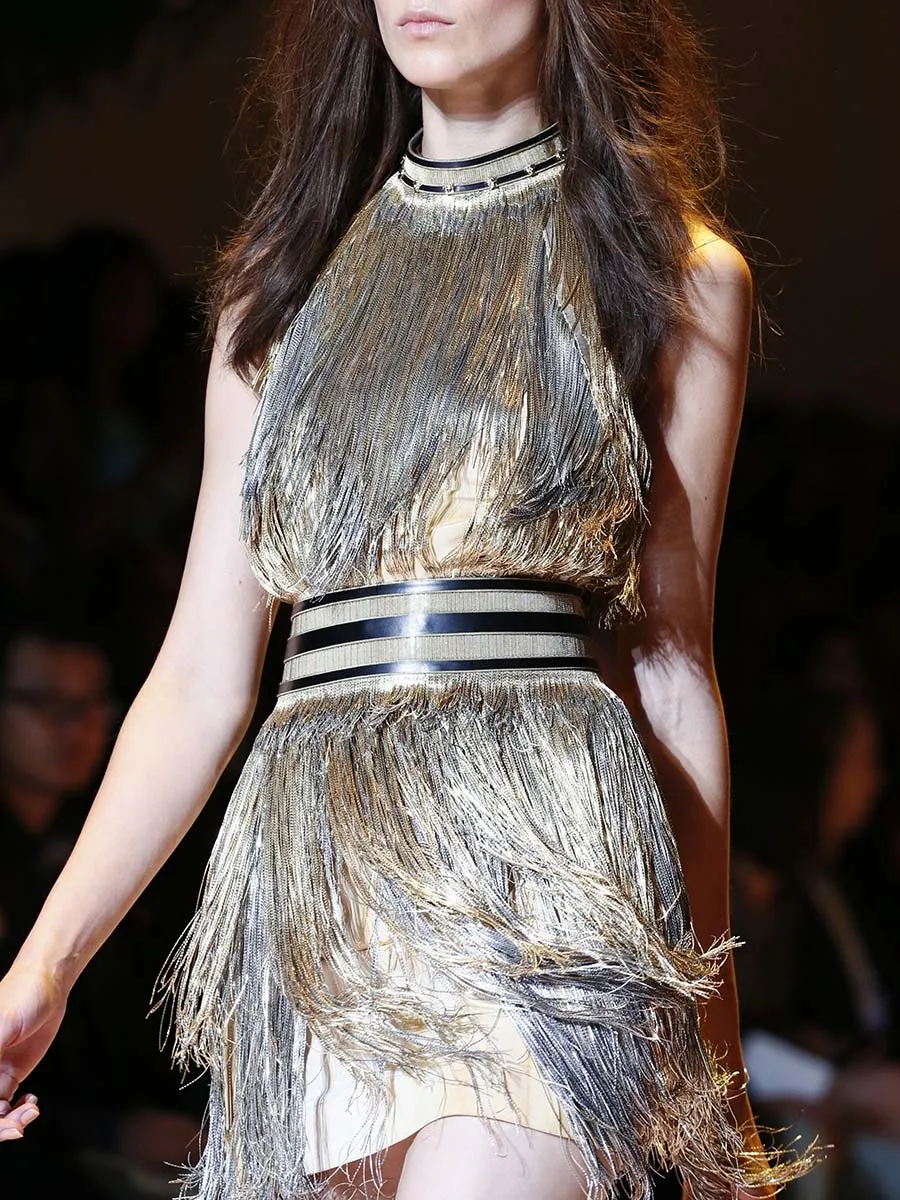 Fashion Halter Sleeveless Fringed Mini Dress