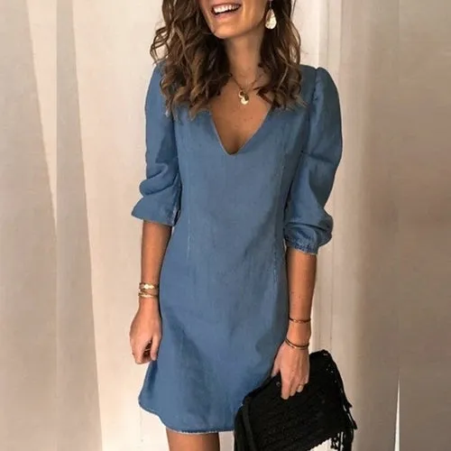 Fashion V-Neck Mini Dress -Sleeve Party