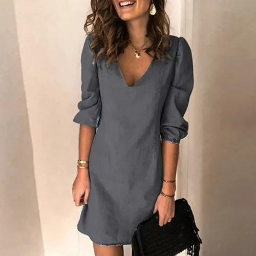 Fashion V-Neck Mini Dress -Sleeve Party