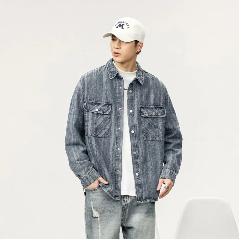 Fashionable Abrasion-Resistant Denim Trucker Denim Jacket for Men