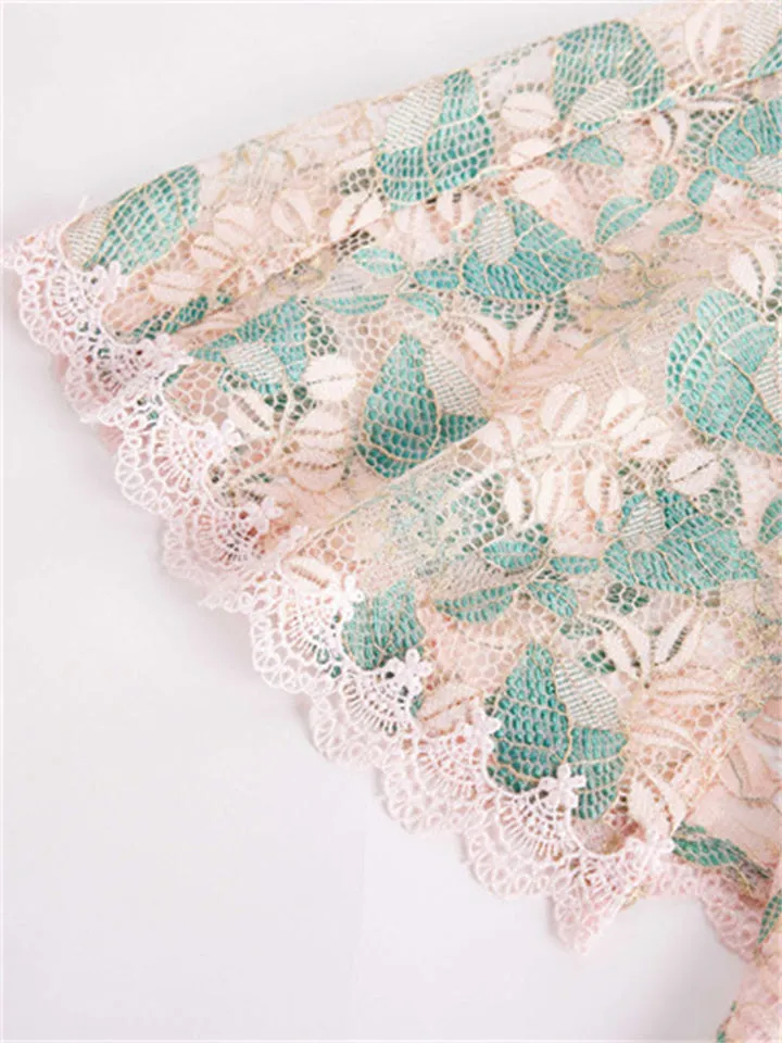 Female Retro Knot Button Stand Collar Hollow Out Lace Qipao