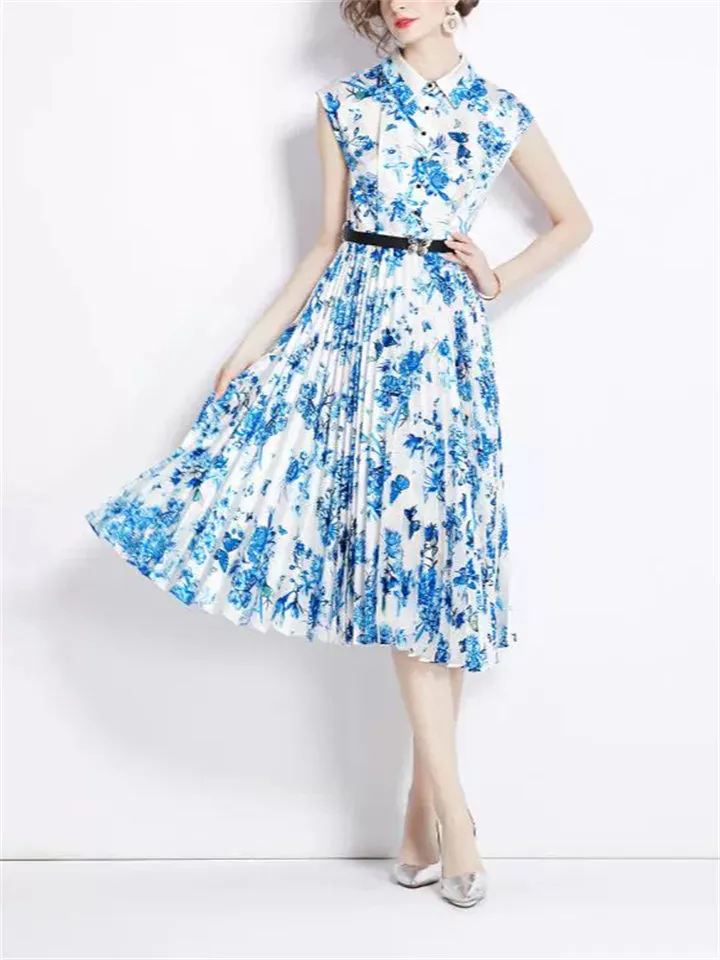 Female Temperament Polo Neck Sleeveless Midi Dresses