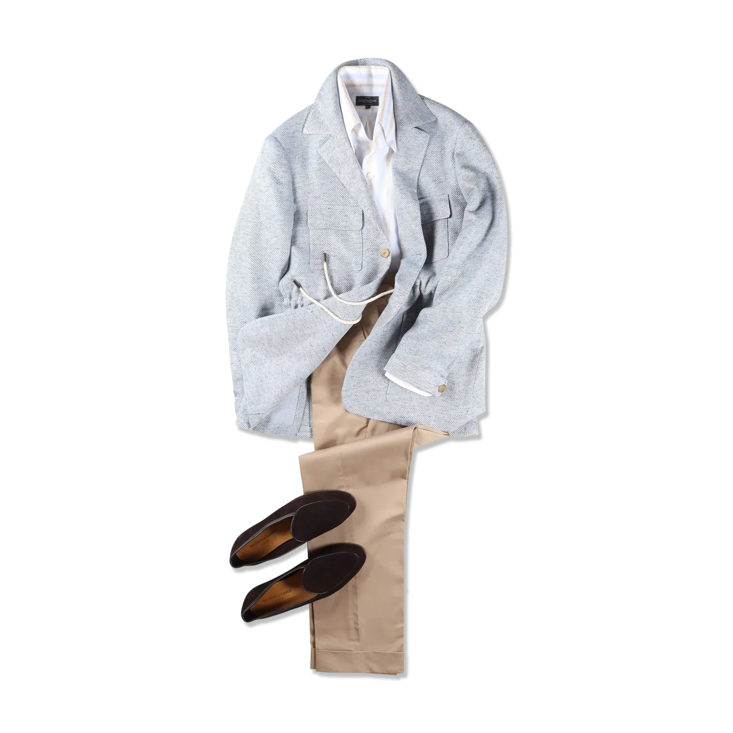 Flat Front Trouser in Beige Stretch Cotton