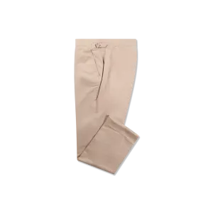 Flat Front Trouser in Beige Stretch Cotton