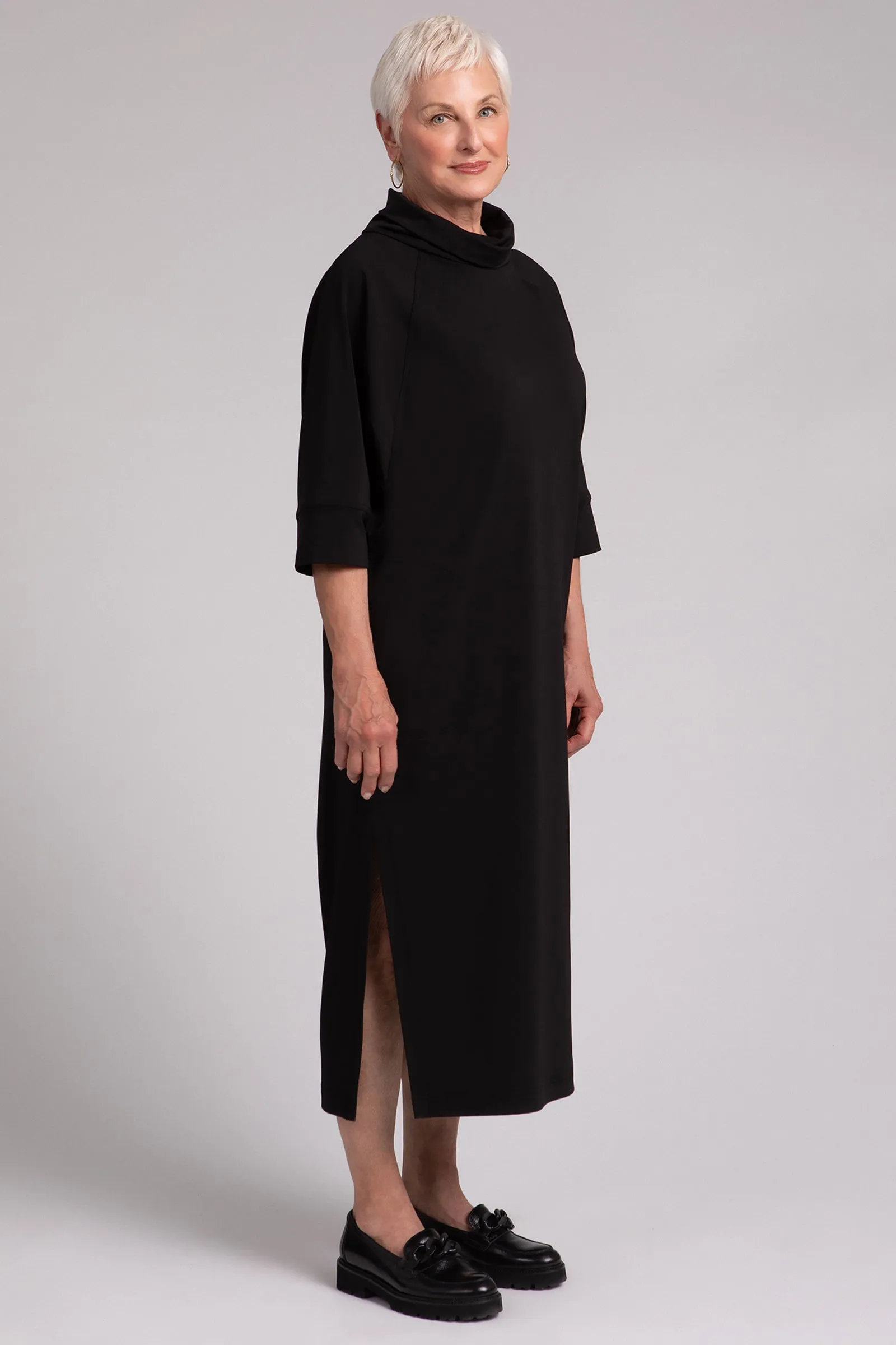 Fleece Back Jersey Cozy Raglan Funnel Neck Dress