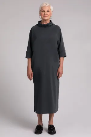 Fleece Back Jersey Cozy Raglan Funnel Neck Dress