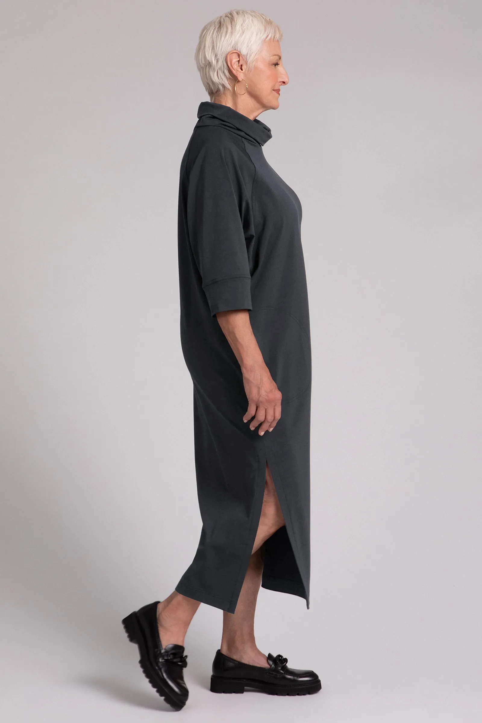 Fleece Back Jersey Cozy Raglan Funnel Neck Dress